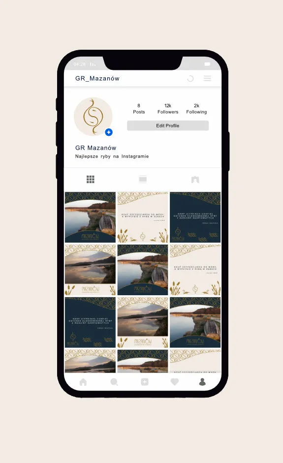 Profil Instagram GR Mazanów ze spójną siatką postów w identyfikacji marki