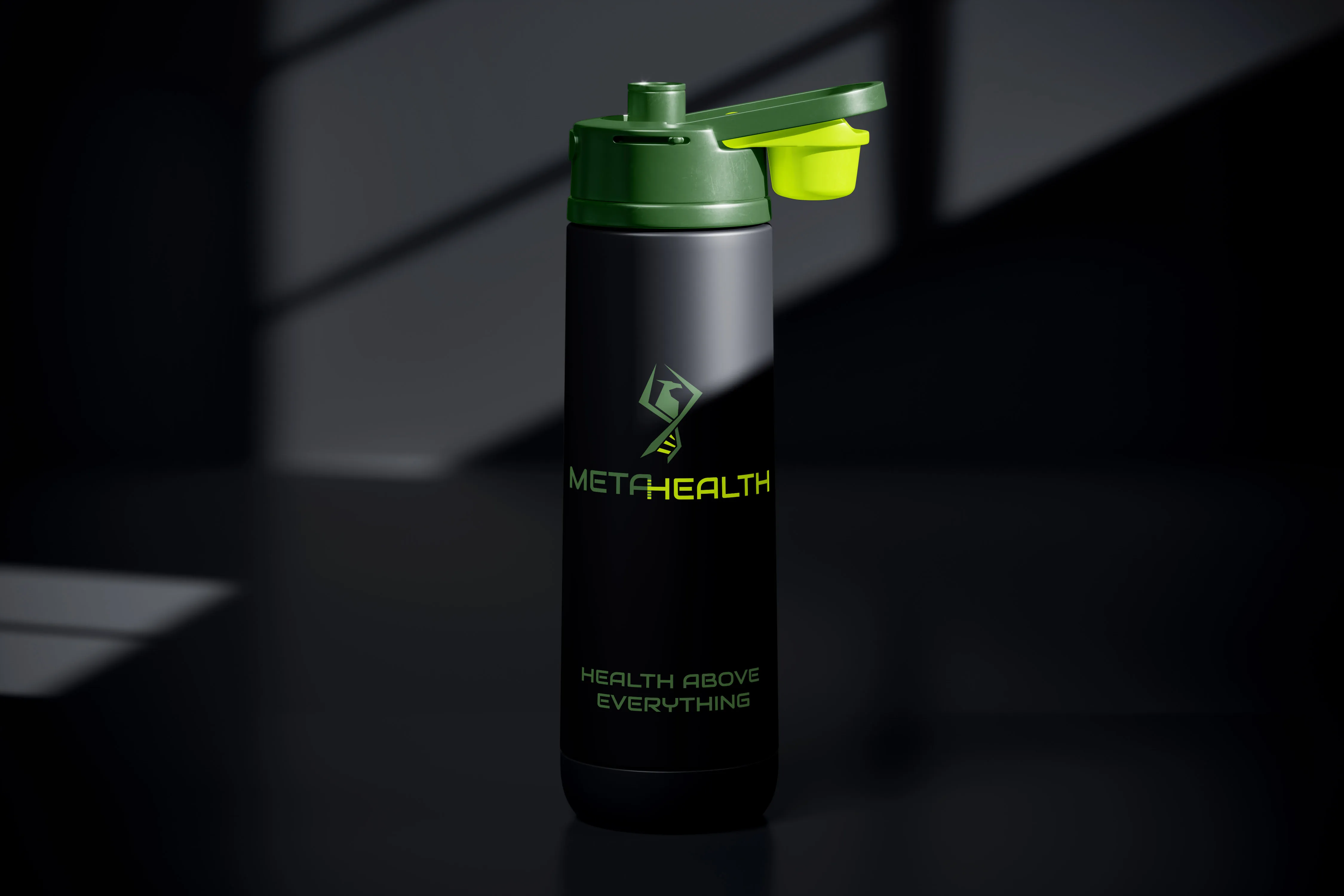 Bidon MetaHealth z hasłem Health Above Everything